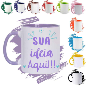 Caneca de Cerâmica com alça e interior Colorido (Consulte cores disponíveis) Cerâmica     